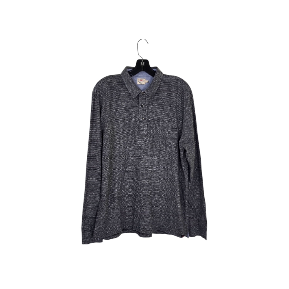 Faherty Luxe Heather Long Sleeve Polo Black‎ Stripe Men's Large